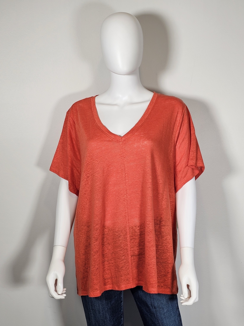 Sigrid Olsen Relaxed V-Neck Short Sleeve Tee in Orange Sz 2X